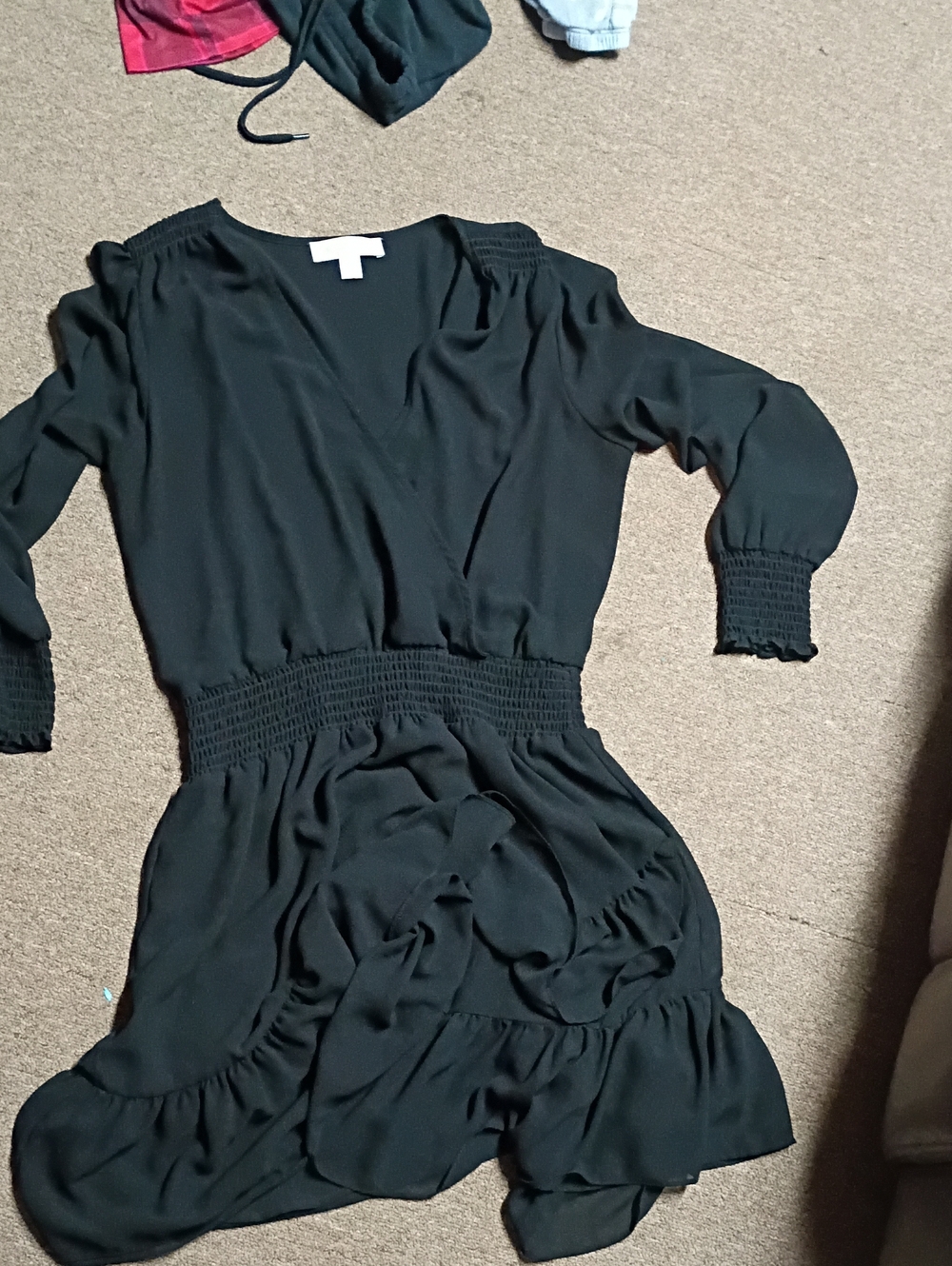 MICHAEL Michael Kors Black Long-Sleeve V-Neck Smocked-Waist Dress